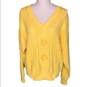 Le Coq Sportif Yellow Cable Knit Sweater M